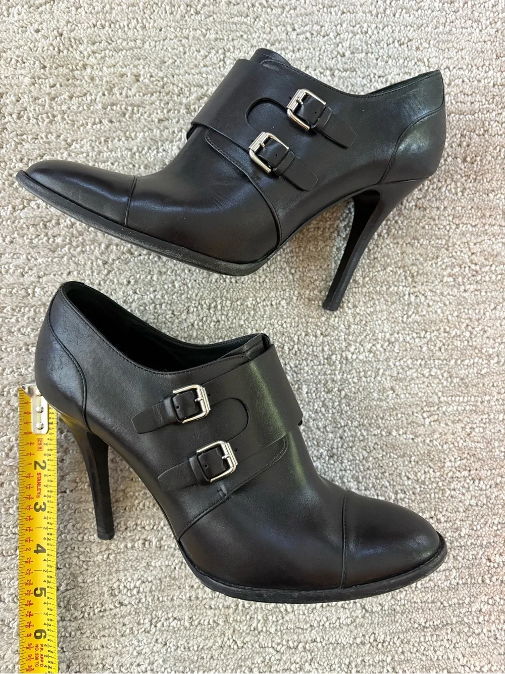 Ralph Lauren Black Leather Double Monk Strap Heels